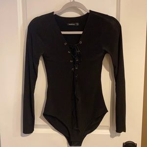 Black kind sleeve onesies with tie up front